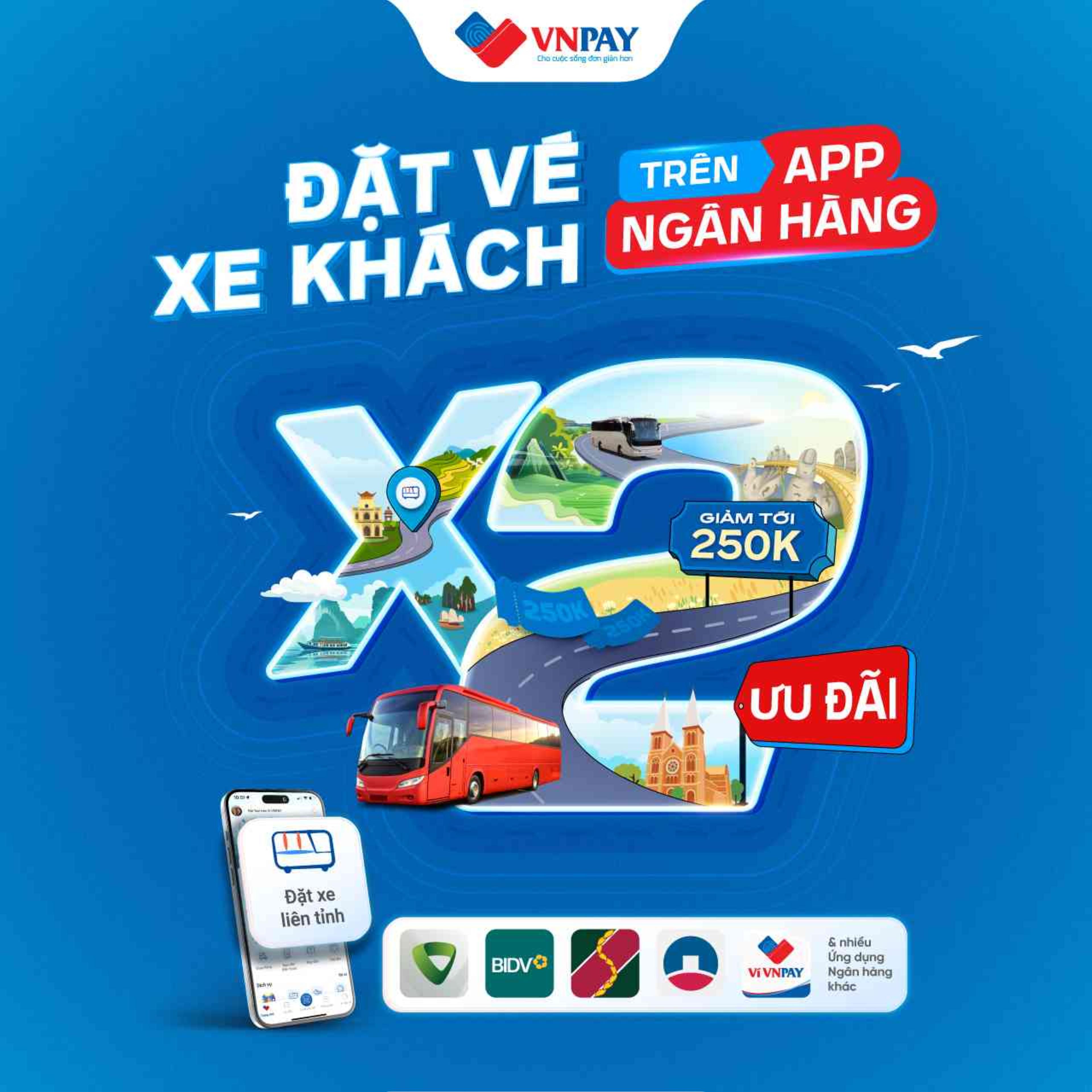 Bùng nổ ưu đãi khi khách hàng đặt vé xe khách trên app ngân hàng và ví VNPAY dịp cuối năm.